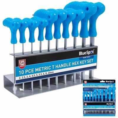 Bluespot 10pc Long Metric Hex Allen Key Set 2mm - 10mm T Handle Double Ended - Image 1 of 4