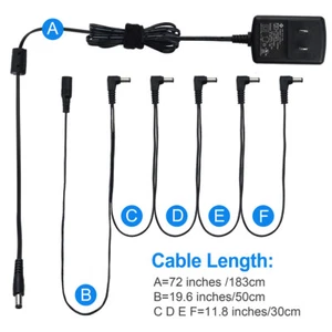 9V 1A Power Supply Multi-Plug w/ 5 Cables 9 Volt Adapter for Guitar Effect Pedal - Picture 1 of 9