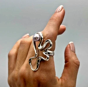 Sterling Ring Vintage Silver 925 Women's Jewelry Mother of Pearl Signed Size 6 - Picture 1 of 8