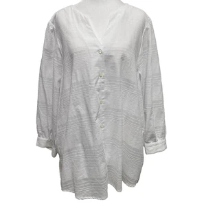 J. McLaughlin Button Up Top Sz XL White Semi Sheer Tunic Classic Boho Peasant - Picture 1 of 10
