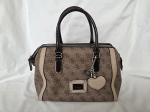 GUESS Signature Logo Coated Canvas Tan Satchel W/ Dust Bag. Excellent Condition. - Picture 1 of 10
