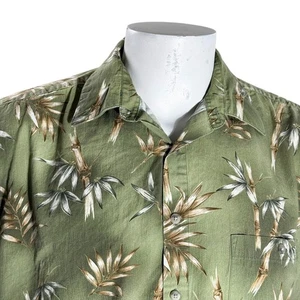 Campia Moda Hawaiian Shirt Large Floral Bamboo Leaves Stalks Green Tan - Picture 1 of 6