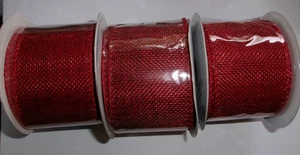 3 rolls of BURGUNDY wire edge BURLAP ribbon 2in x 9 feet NEW - Picture 1 of 1