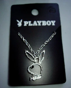 Playboy Bunny Charm Pendant Necklace Silver COLORED W/ BLACK STONE BUNNY EYE NEW - Picture 1 of 2