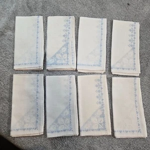 VTG HAND Embroidered CROSS STITCHED 8 NAPKINS Light Blue Linen Elegant Grandma - Picture 1 of 6