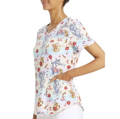 Scrub Star Women's Size Medium Tom & Jerry Love Valentine's Day Top NWT - Image 1 of 4