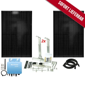 Balkonkraftwerk 820W 2x 410Watt mit Wechselrichter Kabel Haken-Halter Balkon PV - Bild 1 von 6