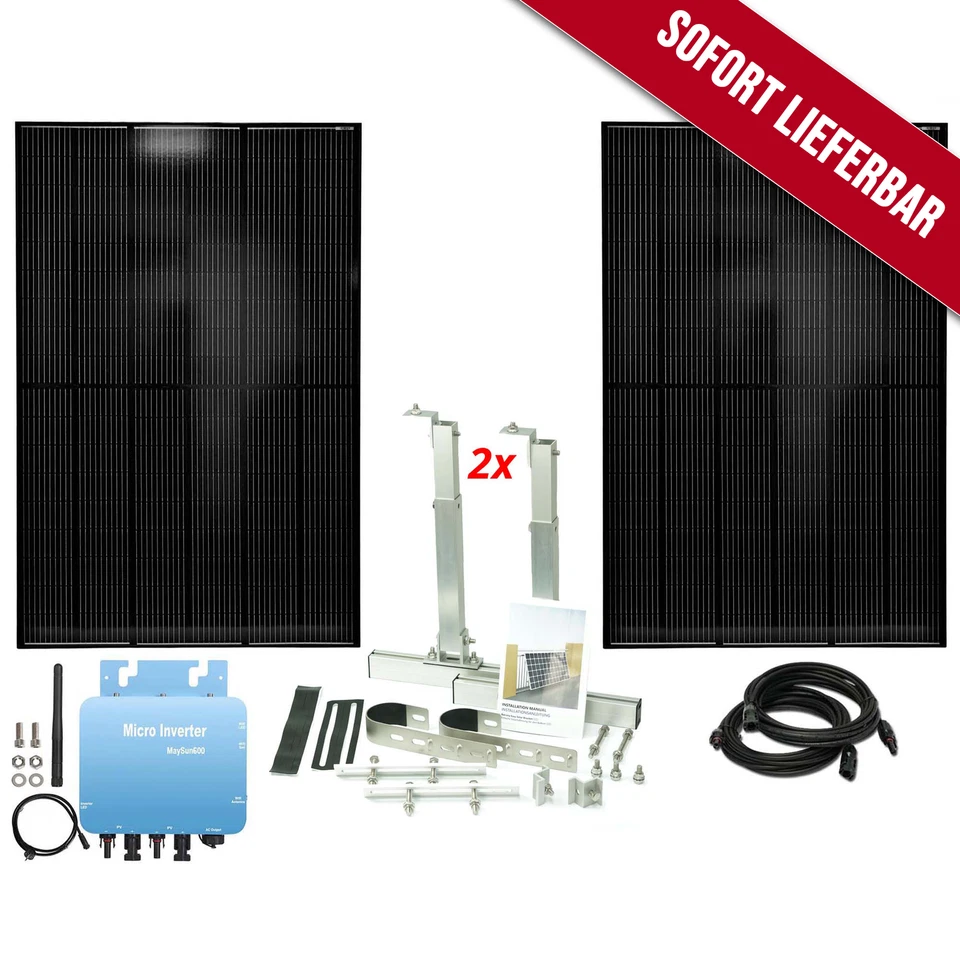 STREETSTAR 820 Watt Balkonkraftwerk 2x 410W Solar-Panele mit Wechselrichter Balkon-Halter