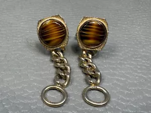 Vintage Striated Agate Wrap Around Yellow Gold Plated Cuff Links - Picture 1 of 4
