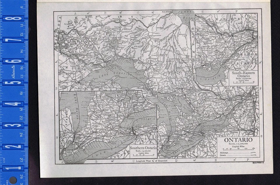 Mapa de ONTARIO, CANADÁ - 1911 por Emery Walker Foto 1 de 1