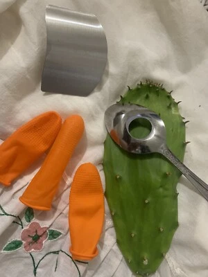 Combo pelador de cactus. 1 cuchara Pelador nopal/guantes para dedos/protector para dedos Foto 1 de 4
