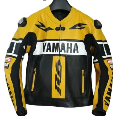 Men's Yamaha Racing Leather Jacket MotoGP Style Valentino 46 Black Yellow Biker - Image 1 of 4