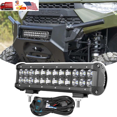 FOR Polaris Ranger XP 1000/1000 Crew 12" LED Light Bar Combo+ Rock Switch Wiring - Image 1 of 4