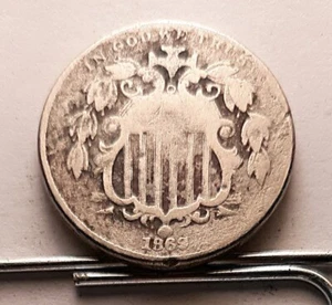 14)  1869 Shield Nickel (5c), Fine. A decent Coin, mainly wear & minor defects. - Picture 1 of 2