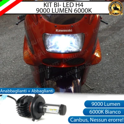 LAMPADA LED H4 6000K 9000 LUMEN CANBUS KAWASAKI ZZR 1100 MOTO NO AVARIA LUCI - Immagine 1 di 4