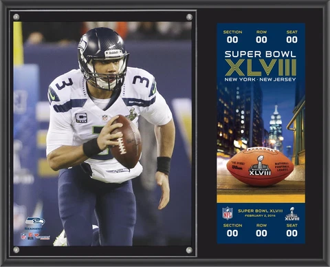 R. Wilson Seahawks SB XLVIII Champs 12x15 Plaque w/ Replica Ticket - Fanatics Cover