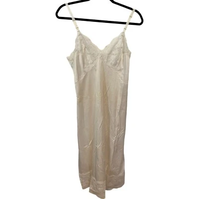 ShadowLine цветочный кружева отделки полный скольжения ночная рубашка слоновой кости женщин 36 высокий нейлона винтажный - Изображение 1 из 4