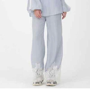 Gold Hawk Mini Stripe Lace Trim Silk Pants Sz M - Picture 1 of 12