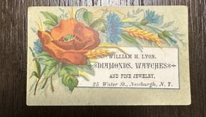 Victorian Jewelers Trade Card Wm H. Lyon Watches Diamonds Newburgh NY 1880’s Hud - Picture 1 of 3