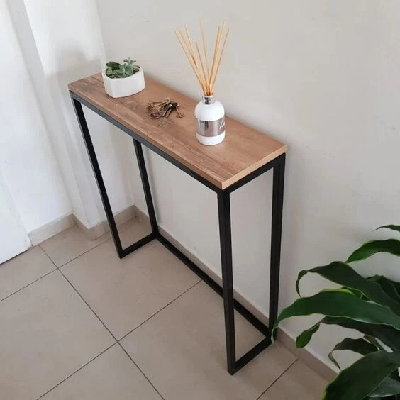 Tavolo Consolle da Ingresso Metallo e Legno Mobile da Ingresso Stile Industriale - Immagine 1 di 1
