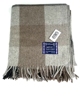 Tweeds of Scotland Wool Throw Blanket/Rug Fringe Grey Navy Check 61"x65" NWT - Picture 1 of 5