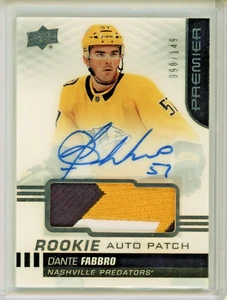 2019/20 UD PREMIER DANTE FABBRO PATCH AUTOGRAFO AUTO ROOKIE RC/149 PREDATORS - Foto 1 di 1