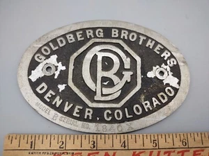 Goldberg Brothers Denver CO Plaque 6.25"X4.25" Model B No. 1840X - Picture 1 of 3