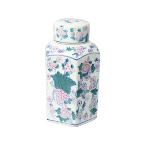 Vintage Chinese Porcelain Tea Caddy | Hand-Painted Floral and Grape Design | - Picture 1 of 6