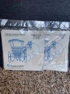 2 Pack Vintage Charles Craft Cross Stitch Fabric Fiddler's Cloth 14 Ct 12”x18” - Picture 1 of 3