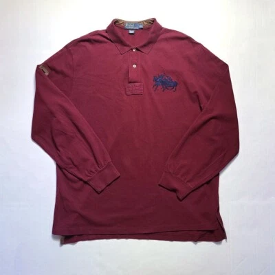 Vintage Polo Ralph Lauren Big Pony Long Sleeve Polo Men 2XL Dual Match Leather - Image 1 of 4