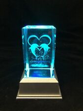Two Dolphins with hearts- 3D Laser Etched Crystal Block With 4 LED Light base