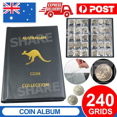 240 Coins Coin Album Australian Coin Collection Folder Book Holds Black/Gold AU - image 1 of 4