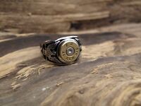 Stainless Steel Nickel 45 Auto Bullet Ring with Cross Guns Optional Crystal.