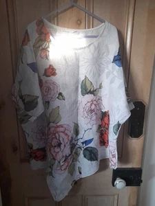 White Linen Floral Top Size L - Picture 1 of 1