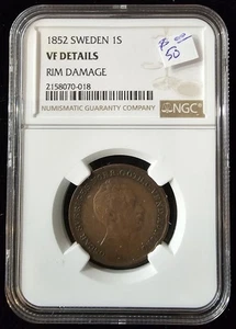 1852 Sweden 1 Skilling-NGC VF Details - Picture 1 of 2