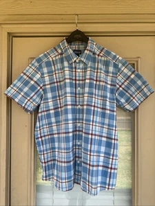 Patagonia Organic Cotton Men's Button-down Blue Plaid Short Sleeve Shirt Size L - Picture 1 of 8