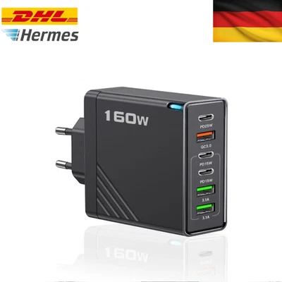 160W USB C Schnellladegerät EU Multi Ports Weiß Schwarz iPhone Samsung Xiaomi - Bild 1 von 4