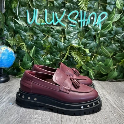 Mocasines Free People Teagan Borla Talla 7 Borgoña Tachonados Academia Grunge Foto 1 de 4