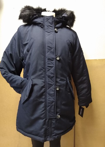 UNDERCOVER Steve Madden Giacca Cappotto Donna Con Cappuccio Rimovibile Finitura In Pelliccia Finta Navy Scegli Taglia