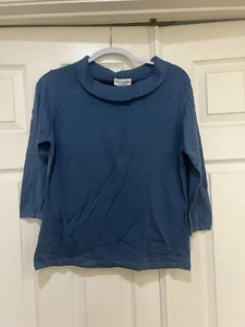 Sutton Studio Bloomingdales Italy Merino Wool Blue Sweater Blouse Top Large - Picture 1 of 12