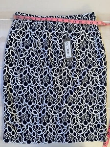Eva Mendes New York & Co Falda Estampado Azul Blanco Talla 8 Mujer Nueva Con Etiquetas - Imagen 1 de 5
