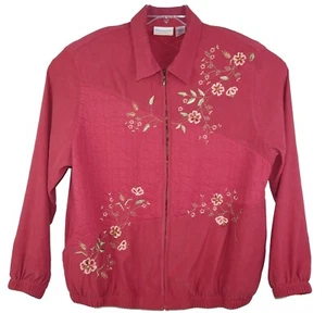 VTG Alfred Dunner Women Jacket Mauve Size 20W Floral Embroidered Beaded Zip-Up - Picture 1 of 11