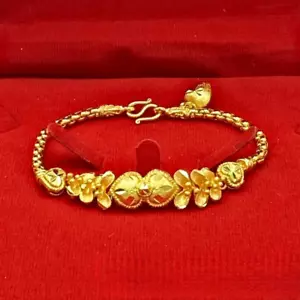 Bracelet 24K Flower Heart Pendant Thai Baht Gold Plated Chain GP Jewelry Women - Picture 1 of 5