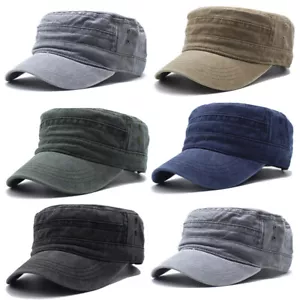 56~60Cm Fitted Unisex Mens Womens Washed-Cotton Army Military Cap Cadet Hats ⓧ - Picture 1 of 22