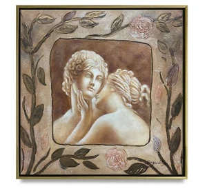 Artista affamato - Dipinto originale di statua stile greco su tela 23x23 incorniciato - Foto 1 di 6