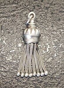 Antique Silver Ornate Albertina Pocket Watch Chain Tassel Fob, 1 1/4" In Length.