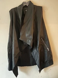 Joan Vass New York Womens Vegan Leather Open Vest Gray Size Medium Waterfall - Picture 1 of 4