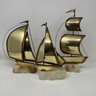Vintage MCM Demott Brass Sailboat Ship Metal Sculpture Artist Signed LOT OF 3