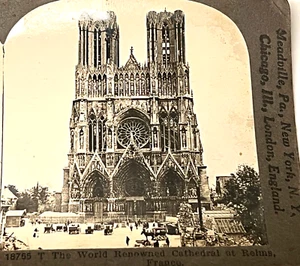 KEYSTONE VIEW COMPANY STEREOCARD OF CATHEDRAL REIMS FRANCE - Picture 1 of 3