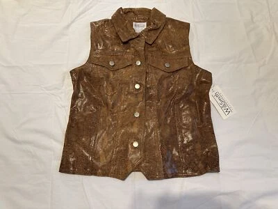 复古 WILLI SMITH 棕色蛇皮纹理皮革背心女式 6 码全新全新带标签 — 第 1/3 张图片